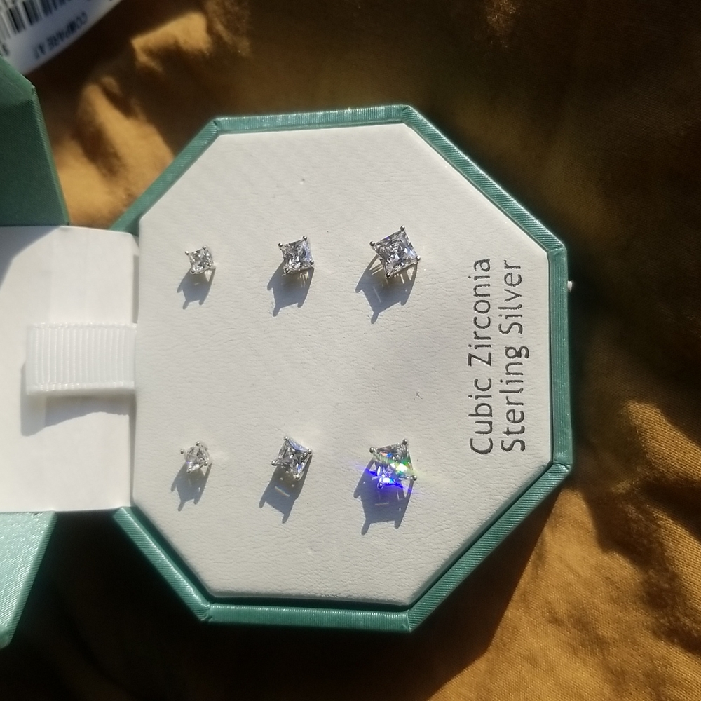 NIB, Three pair Sterling Silver and CZ Studs
